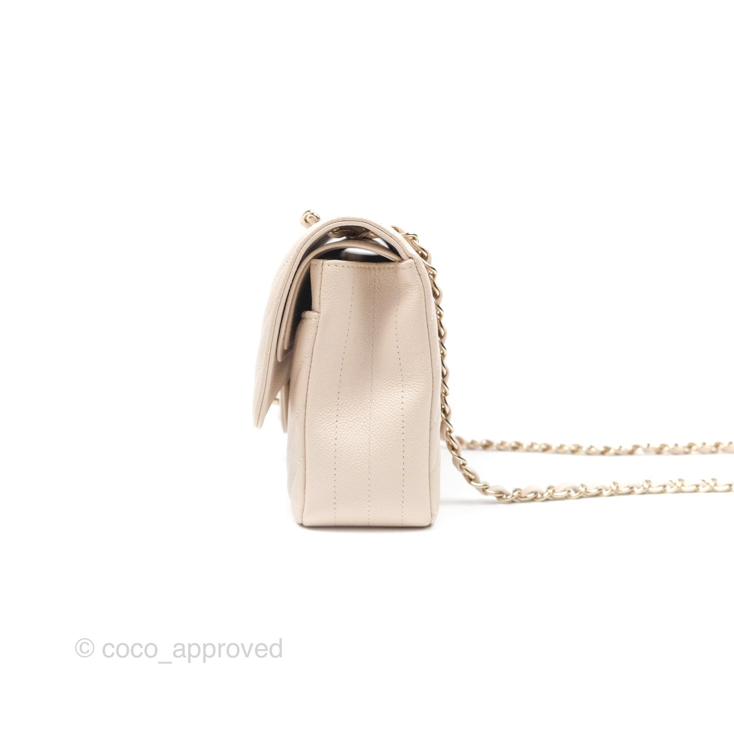 Chanel Classic M/L Medium Double Flap Chevron Light Beige Caviar Gold Hardware 20B