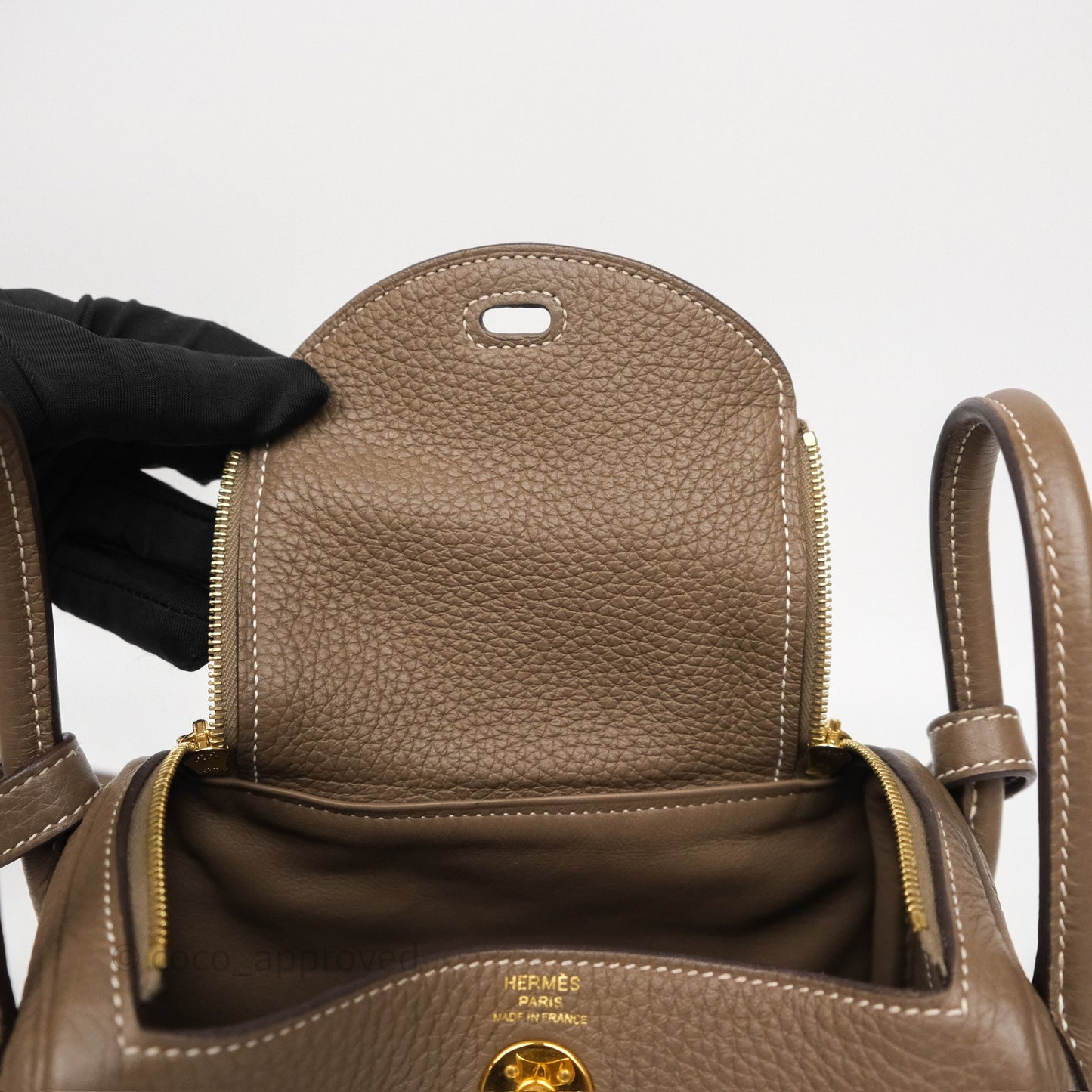 Hermès Mini Lindy 20 Etoupe 18 Clemence Gold Hardware