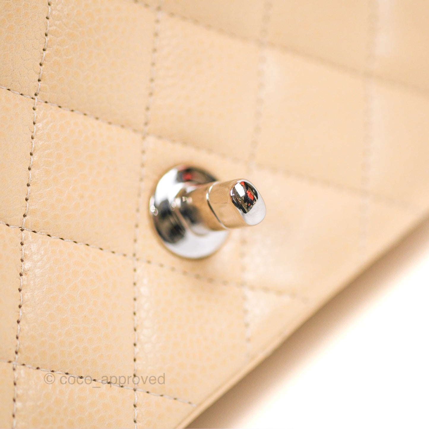 Chanel Quilted Mini Square Flap Light Beige Caviar Silver Hardware