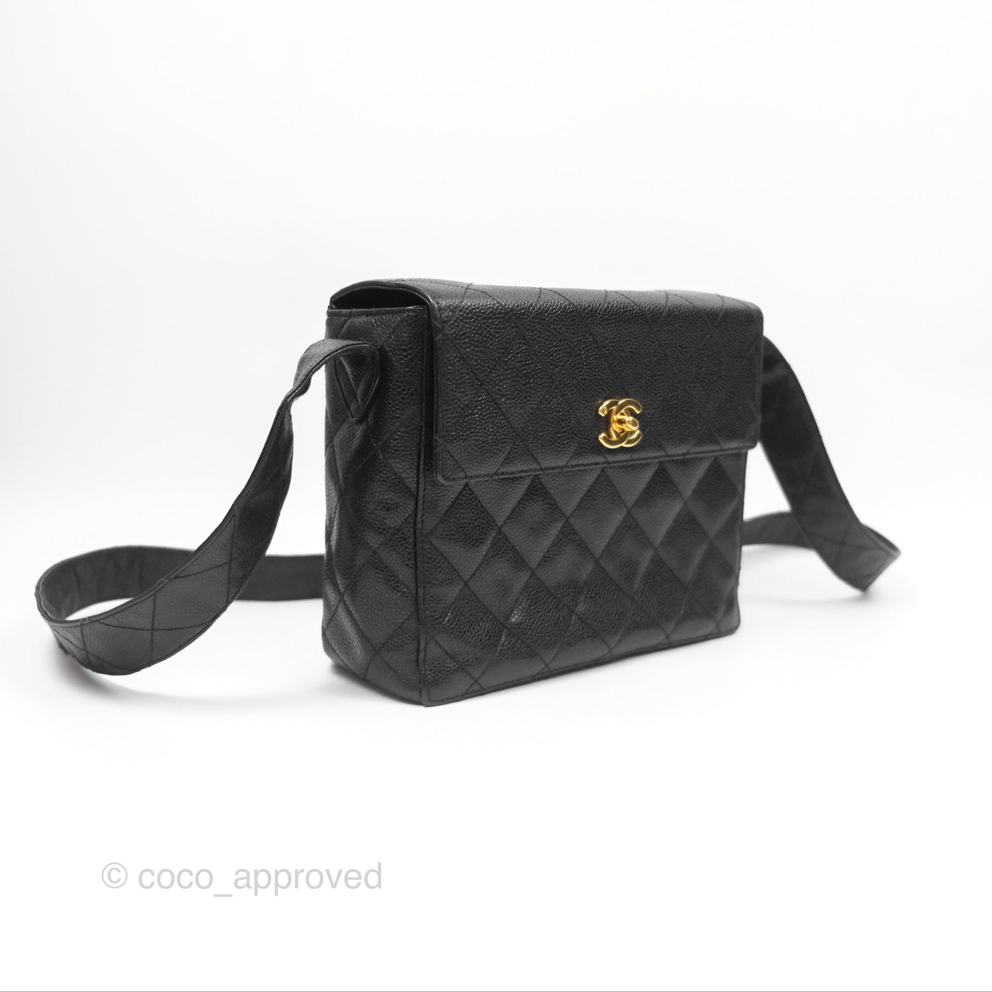 Chanel Vintage Quilted Shoulder Bag Black Caviar 24K Gold Hardware
