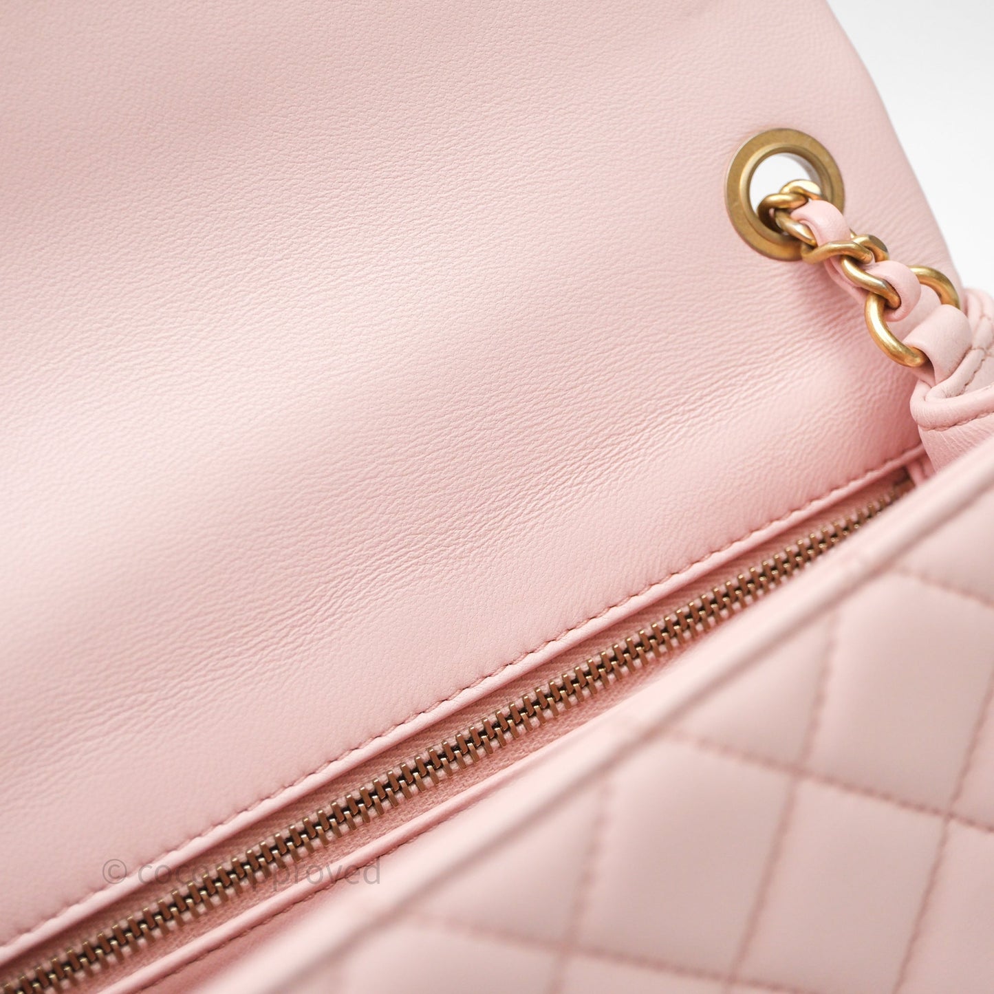 Chanel Mini Rectangular Pearl Crush Baby Pink Lambskin Aged Gold Hardware