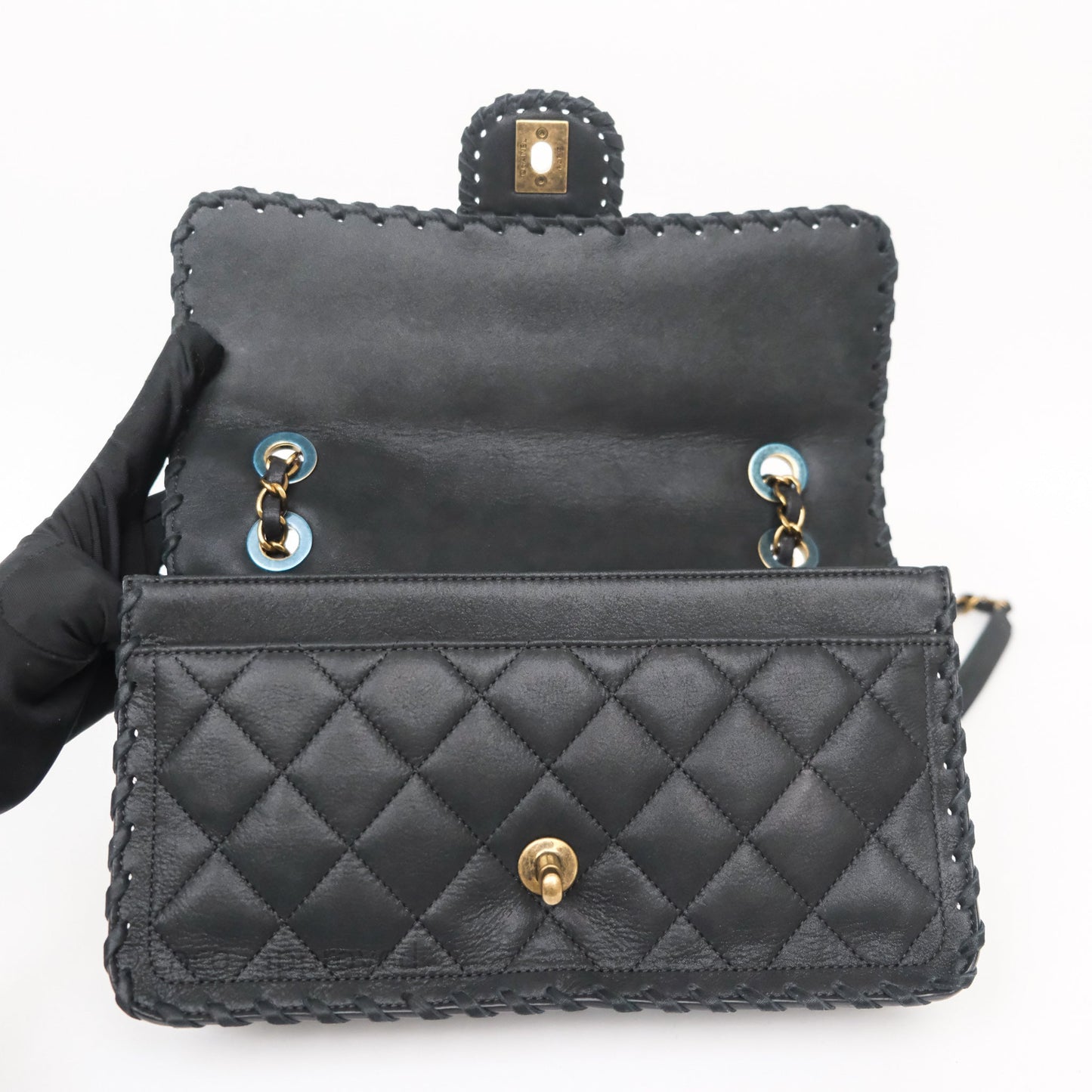 Chanel Braided Flap Bag Black Nubuck Aged Gold Hardware