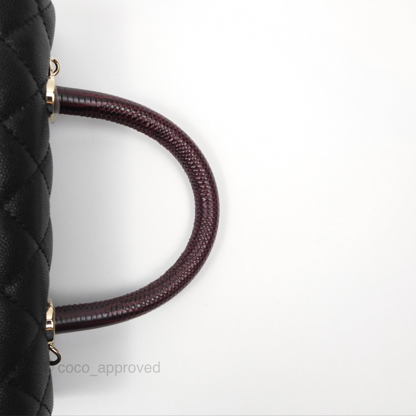 Chanel Small Coco Handle Quilted Black Caviar Gold Hardware Embossed Lizard Handle