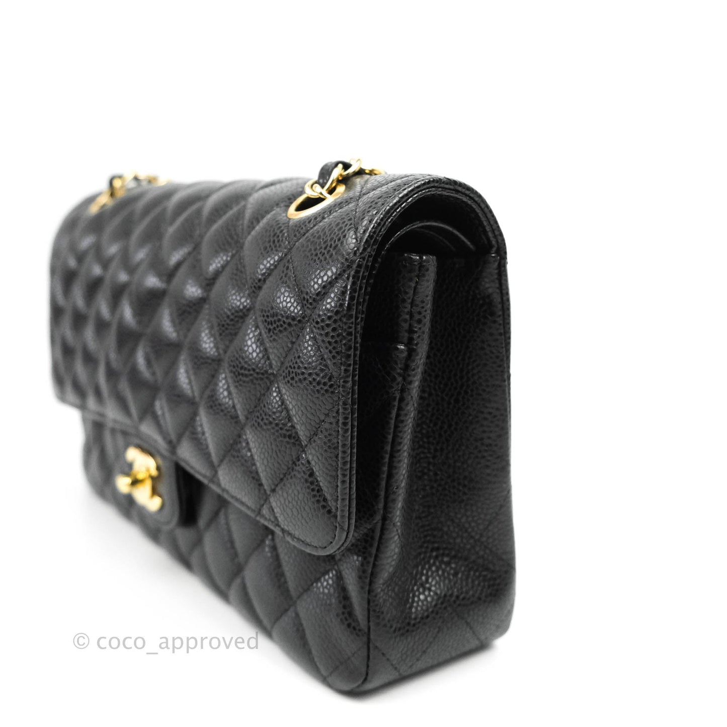 Chanel Quilted M/L Medium Double Flap Black Caviar Gold Hardware