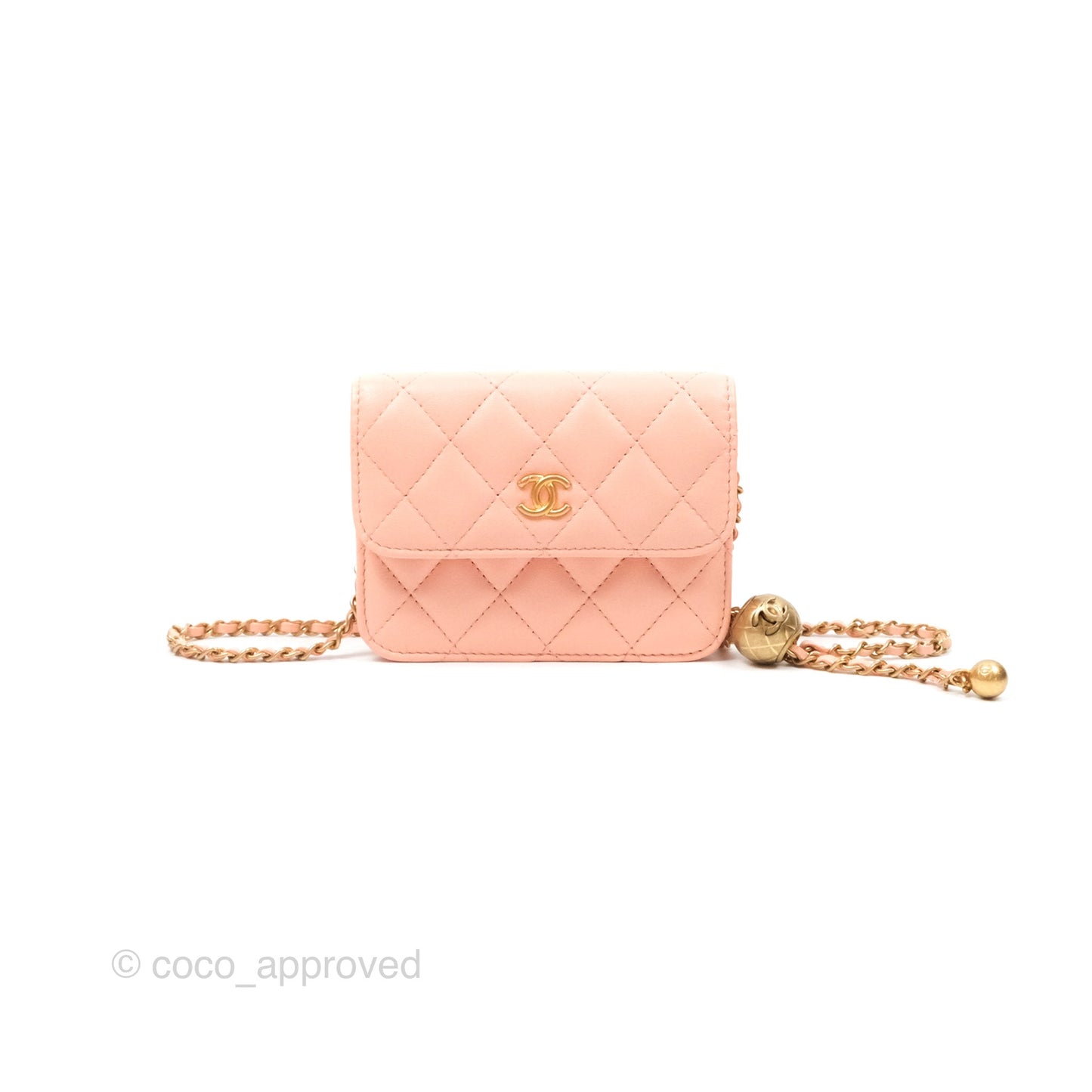Chanel Pearl Crush Card Holder Pink Beige Lambskin Aged Gold Hardware