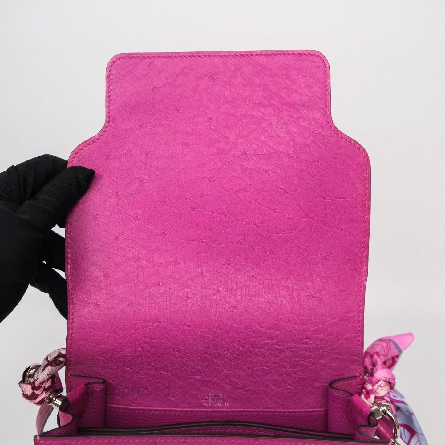 Hermès Roulis Mini 18 Rose Pourpre L3 Autruche Palladium Hardware