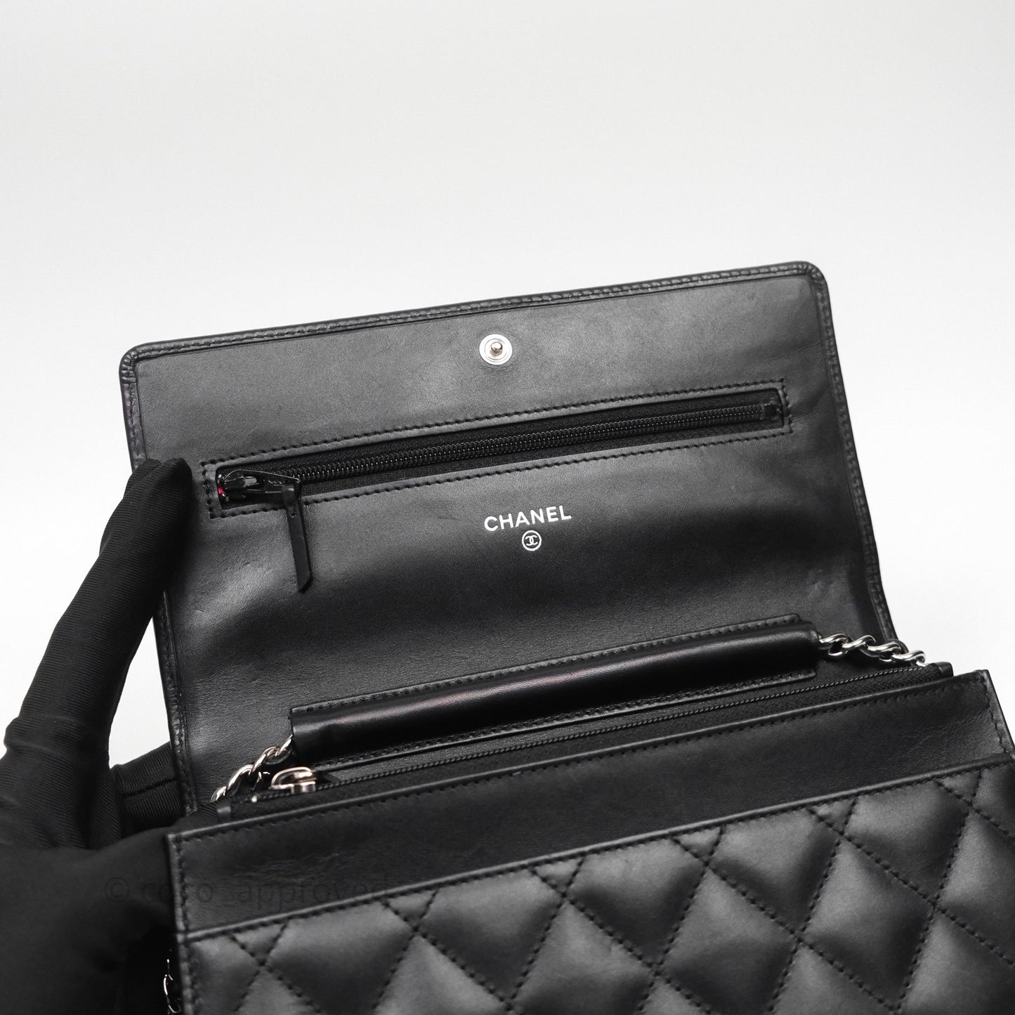 Chanel Quilted Cambon Wallet on Chain WOC Black Calfskin Silver Hardware