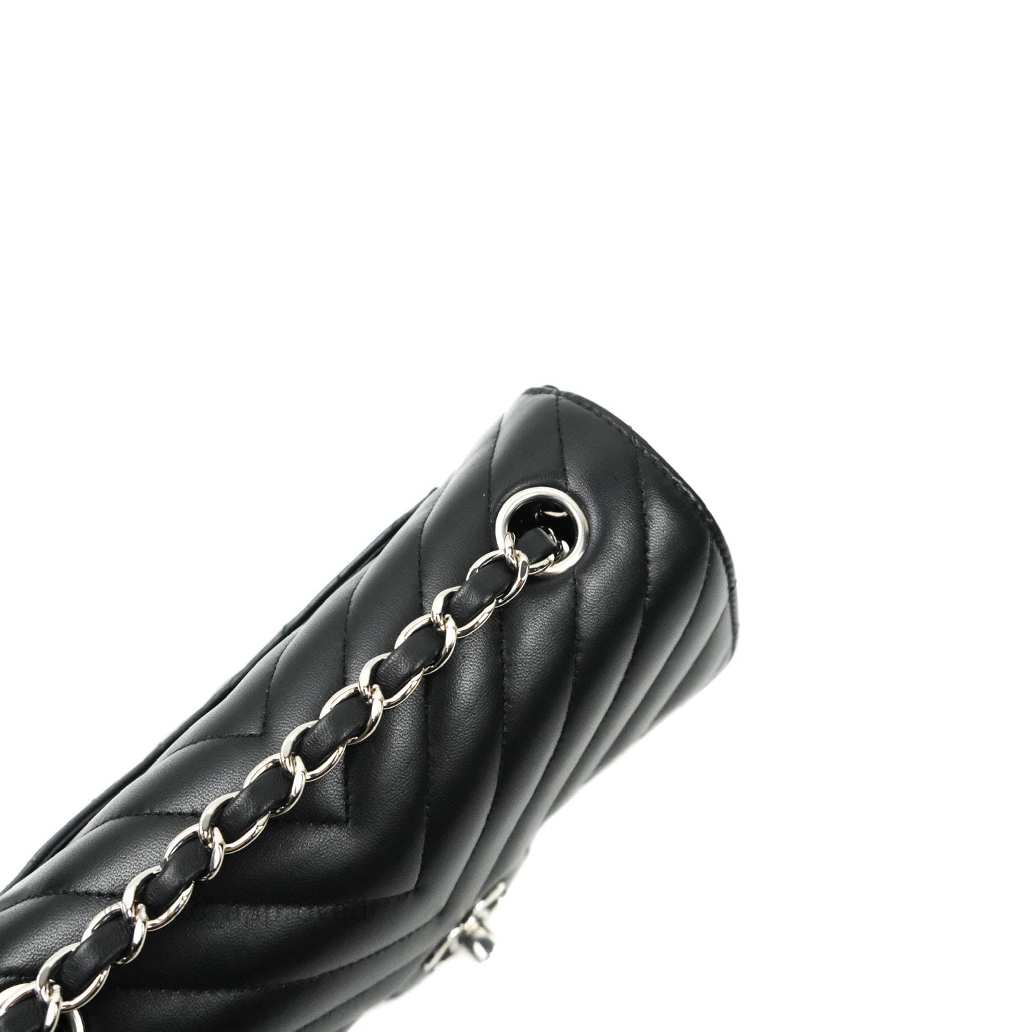 Chanel Classic Chevron Mini Rectangular Flap Black Lambskin Silver Hardware