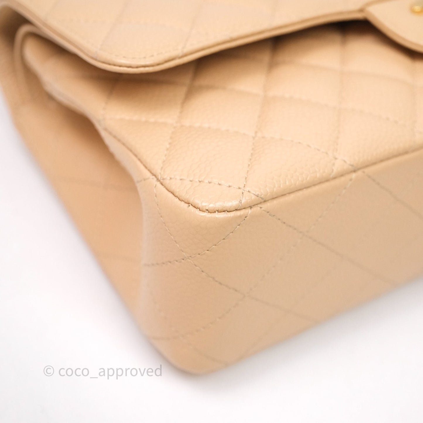 Chanel Classic M/L Medium Flap Quilted Beige Caviar Gold Hardware