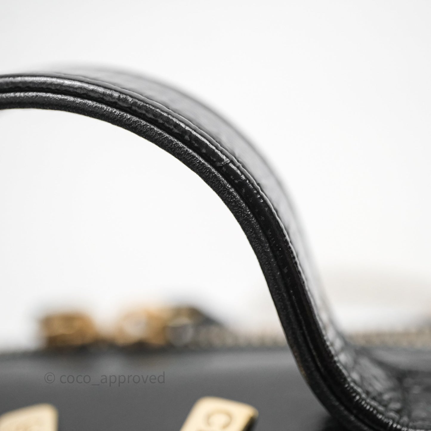 Chanel Small Top Handle Vanity Case Black Shiny Crumpled Calfskin Gold Hardware