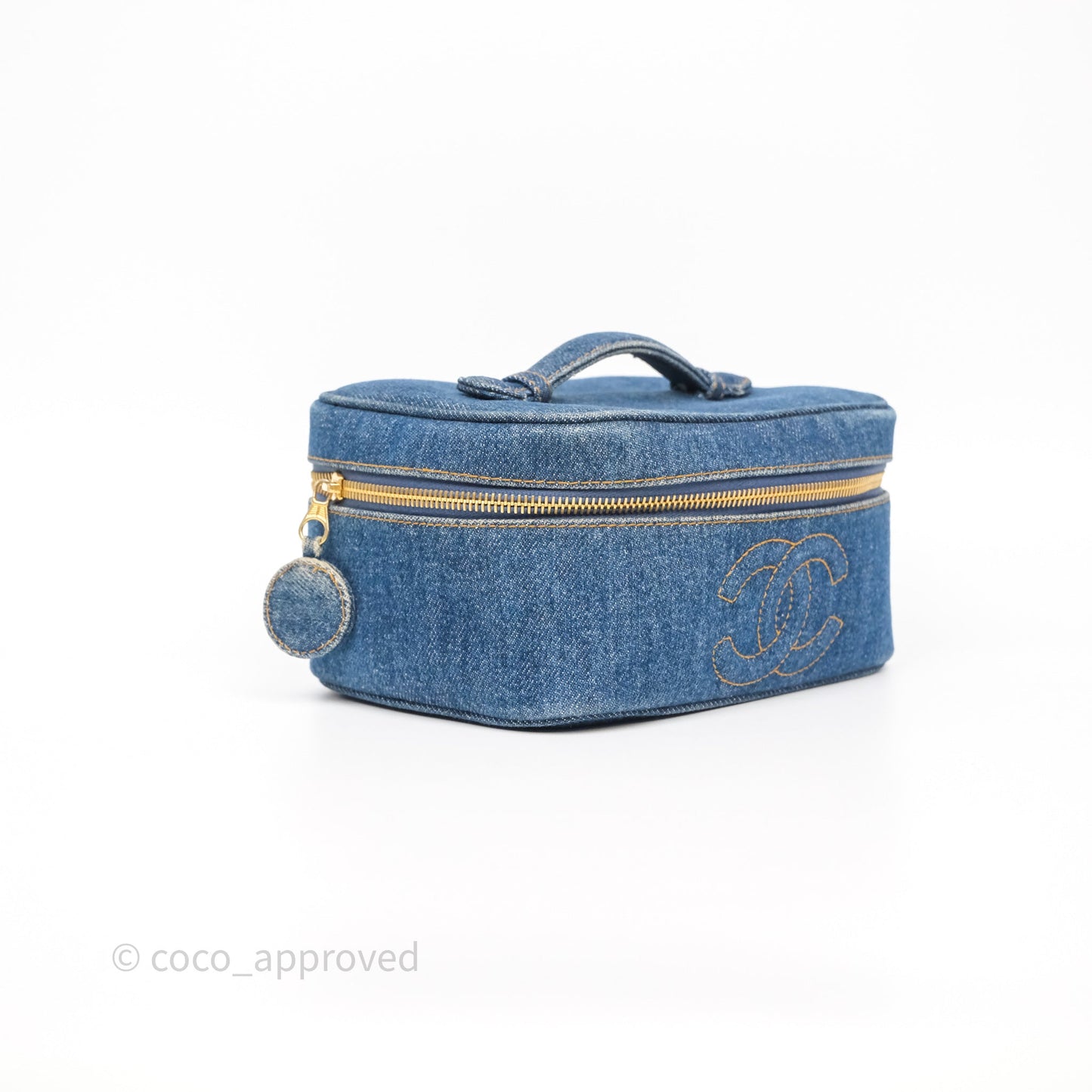 Chanel Vintage Vanity Case Denim Aged Gold Hardware