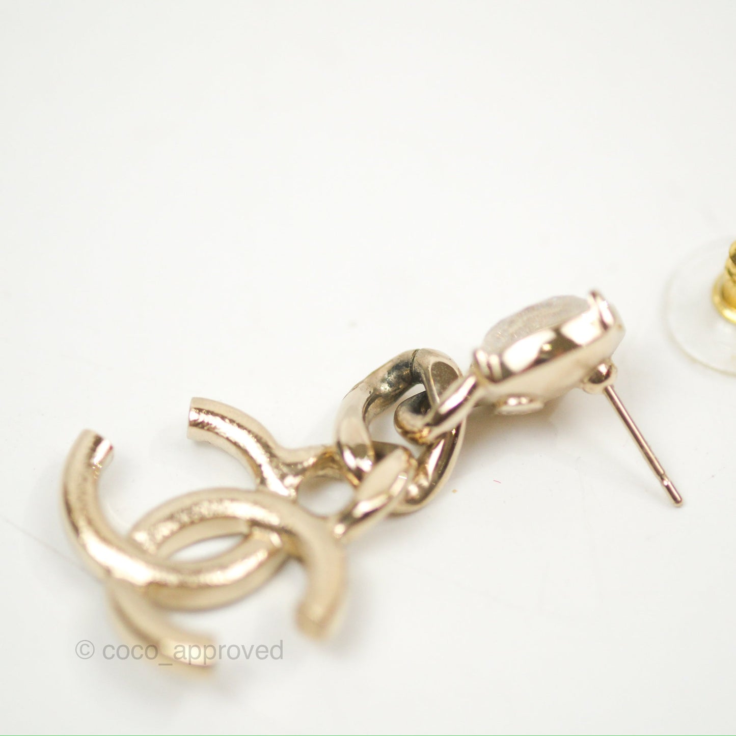 Chanel Chain CC Crystal Drop Earrings Gold Tone 23C