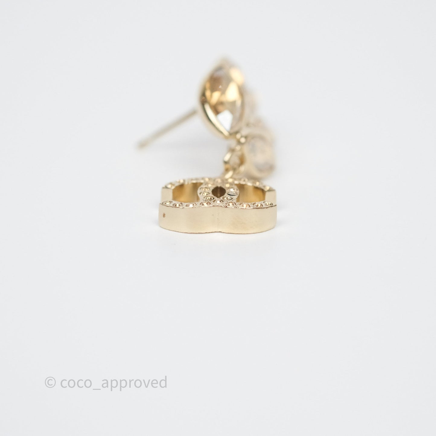 Chanel Crystal Leafy CC Earrings Gold Tone 22K
