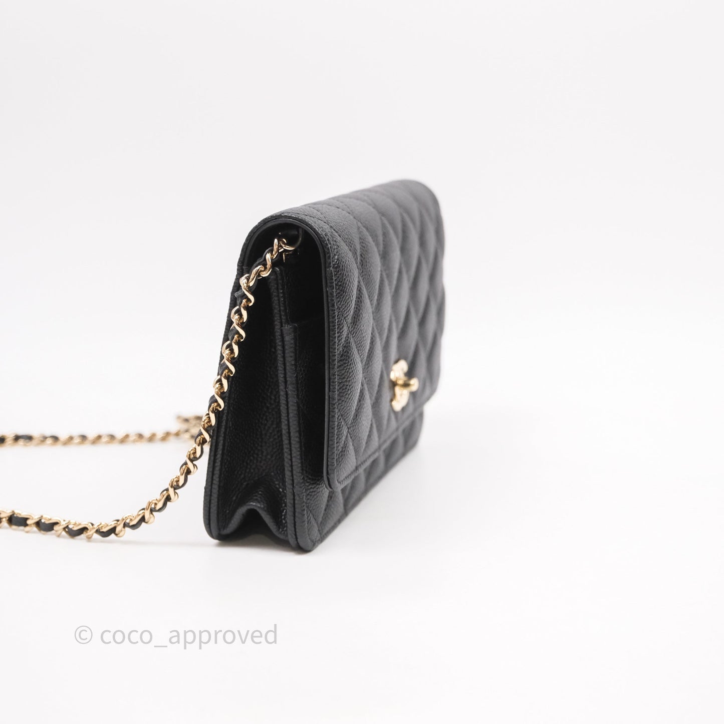 Chanel WOC With Ribbon Chain Black Caviar Gold Hardware