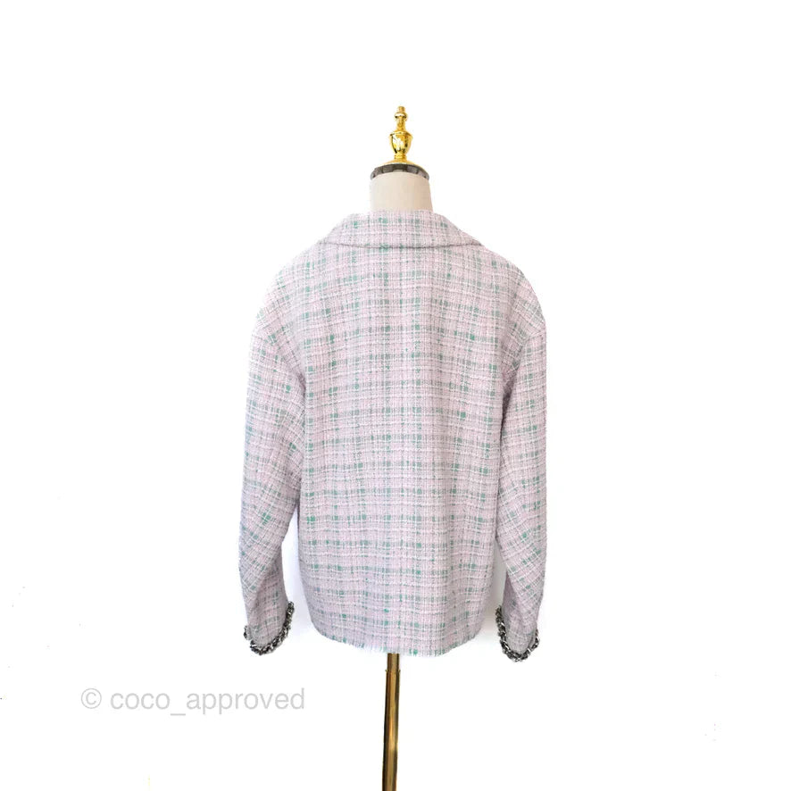 Chanel Tweed Jacket Light Pink/Green 2021SS Runway Size 34