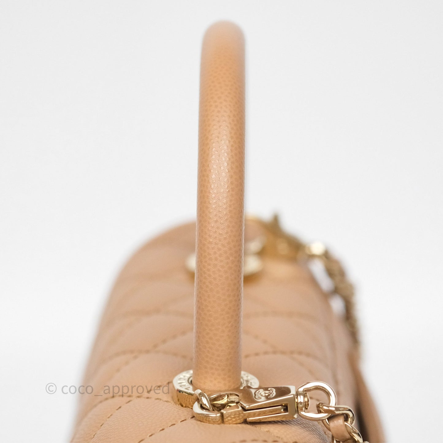 Chanel Small Coco Handle Quilted Beige Caviar Gold Hardware