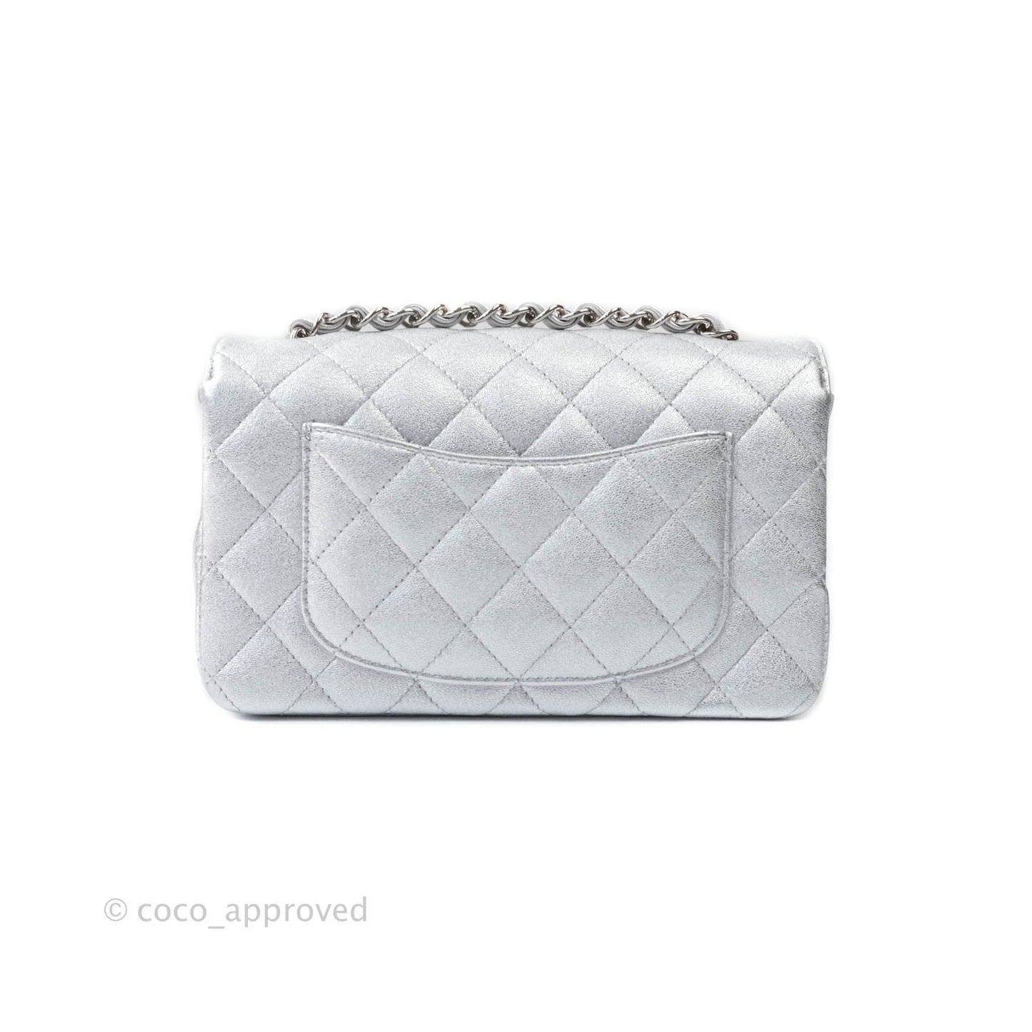 Chanel Quilted Mini Rectangular Flap Metallic Silver Lambskin Silver Hardware