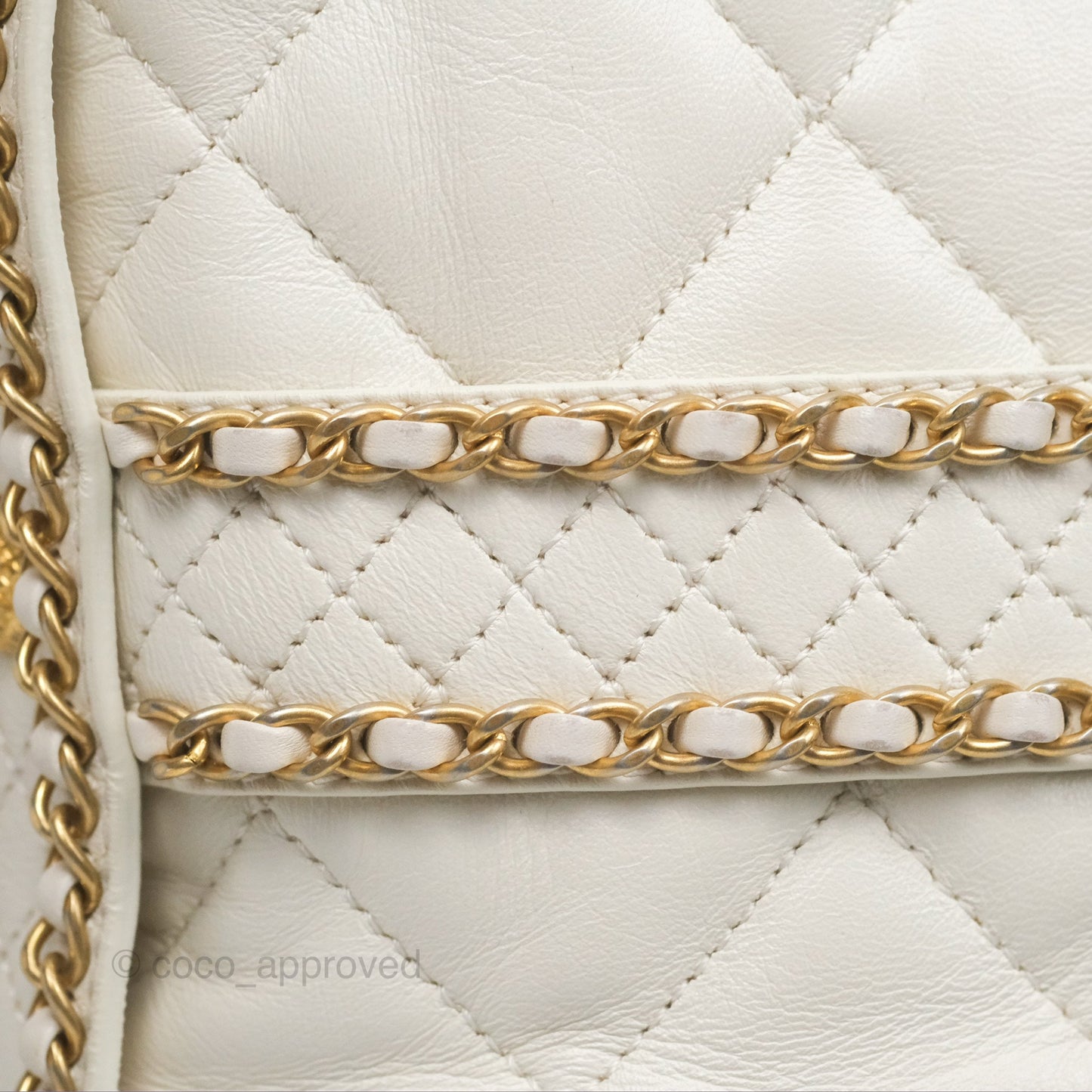 Chanel Quilted Drawstring Bucket Bag Ivory Lambskin Aged Gold Hardware