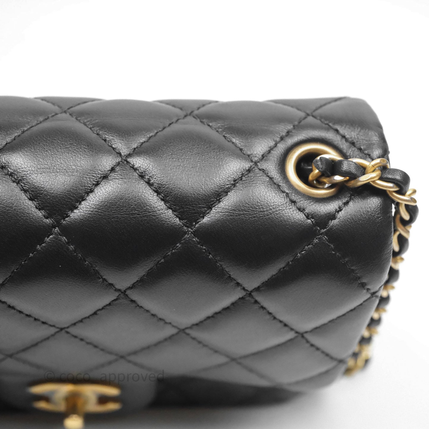 Chanel Romance Mini Square Flap Black Lambskin Aged Gold Hardware
