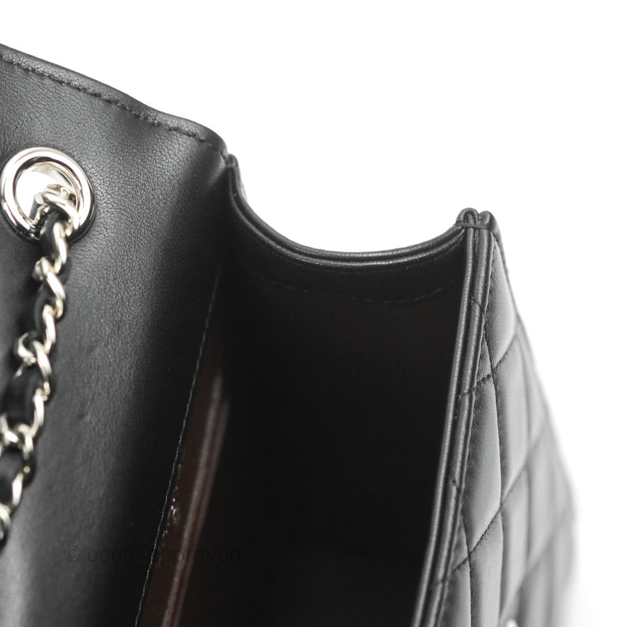 Chanel Classic Quilted Phone Holder Black Lambskin Silver Hardware