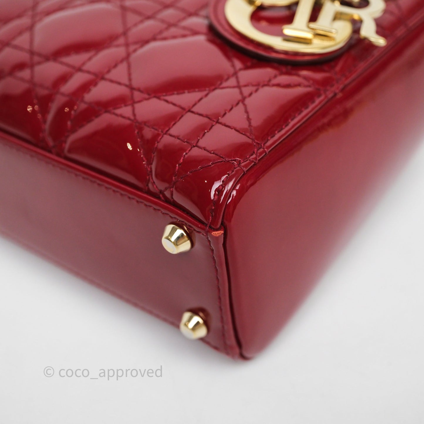 Christian Dior Mini Lady Dior Red Patent Cannage Gold Hardware