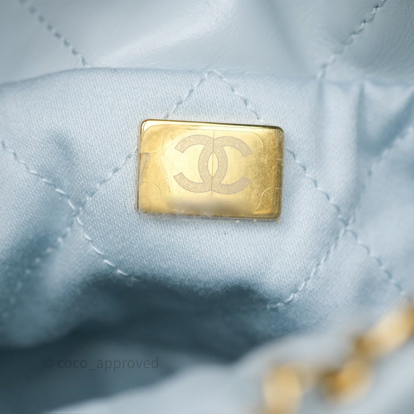 Chanel 22 Mini Bag Light Blue Shiny Crumpled Calfskin