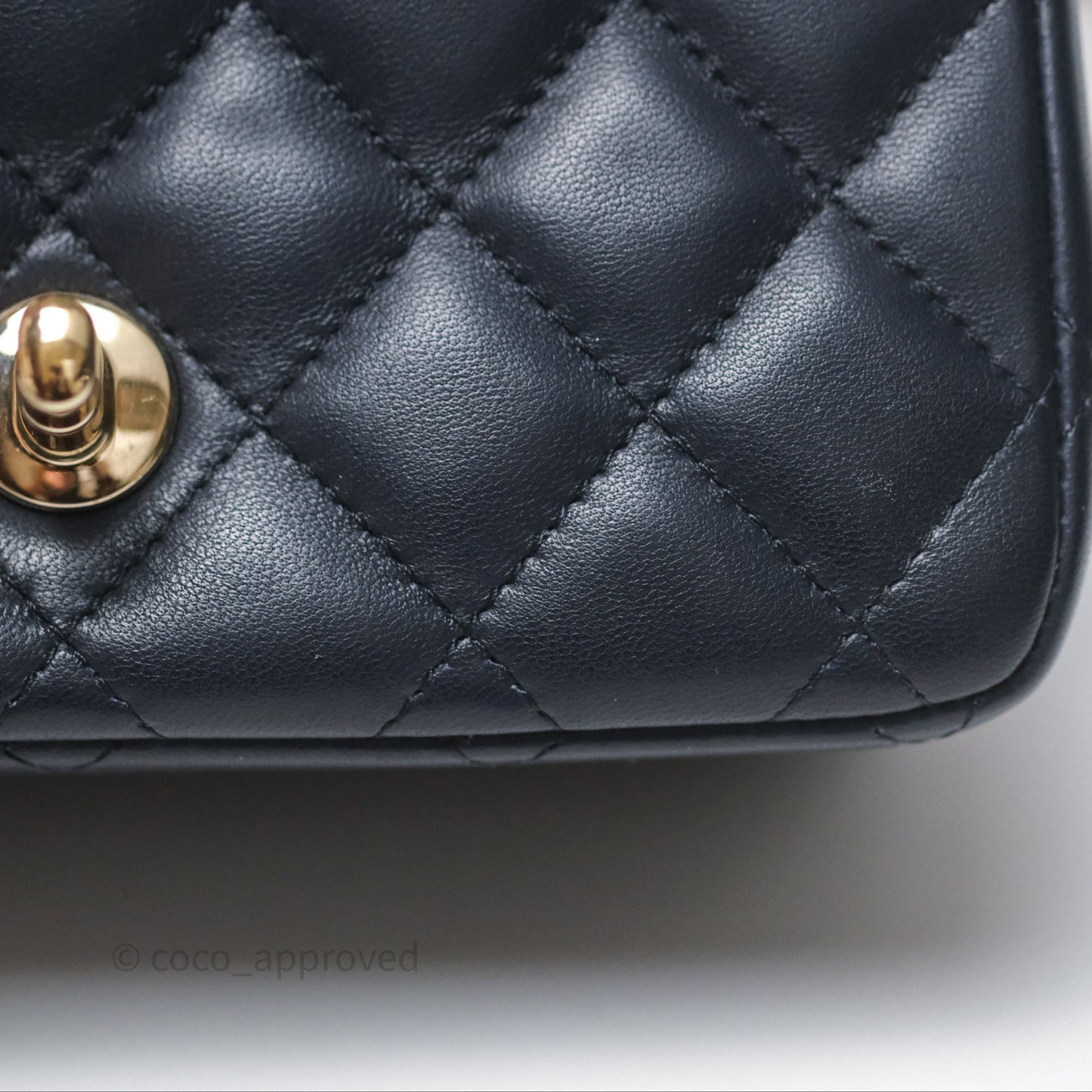 Chanel Mini Square Flap Quilted Navy Lambskin Gold Hardware