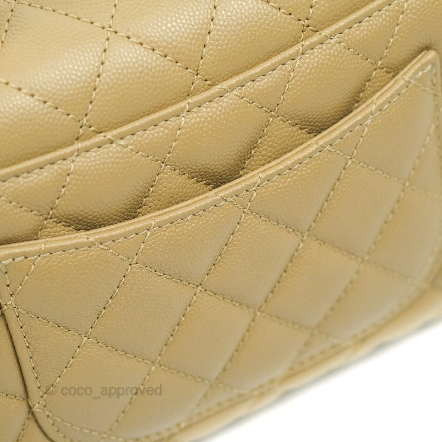 Chanel Small Coco Handle Quilted Dark Beige Caviar Gold Hardware Lizard Embossed Handle 21A