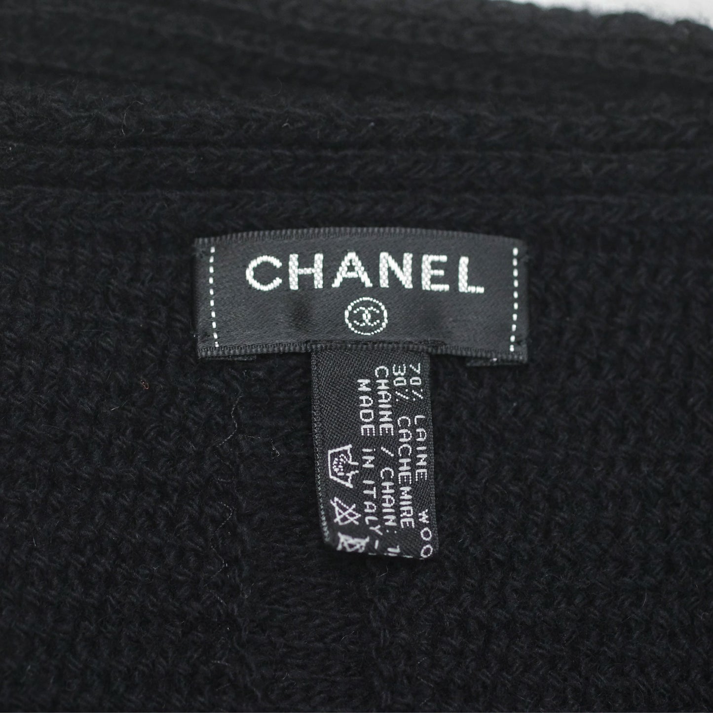 Chanel Chain Logo Scarf Wool Cashmere Black
