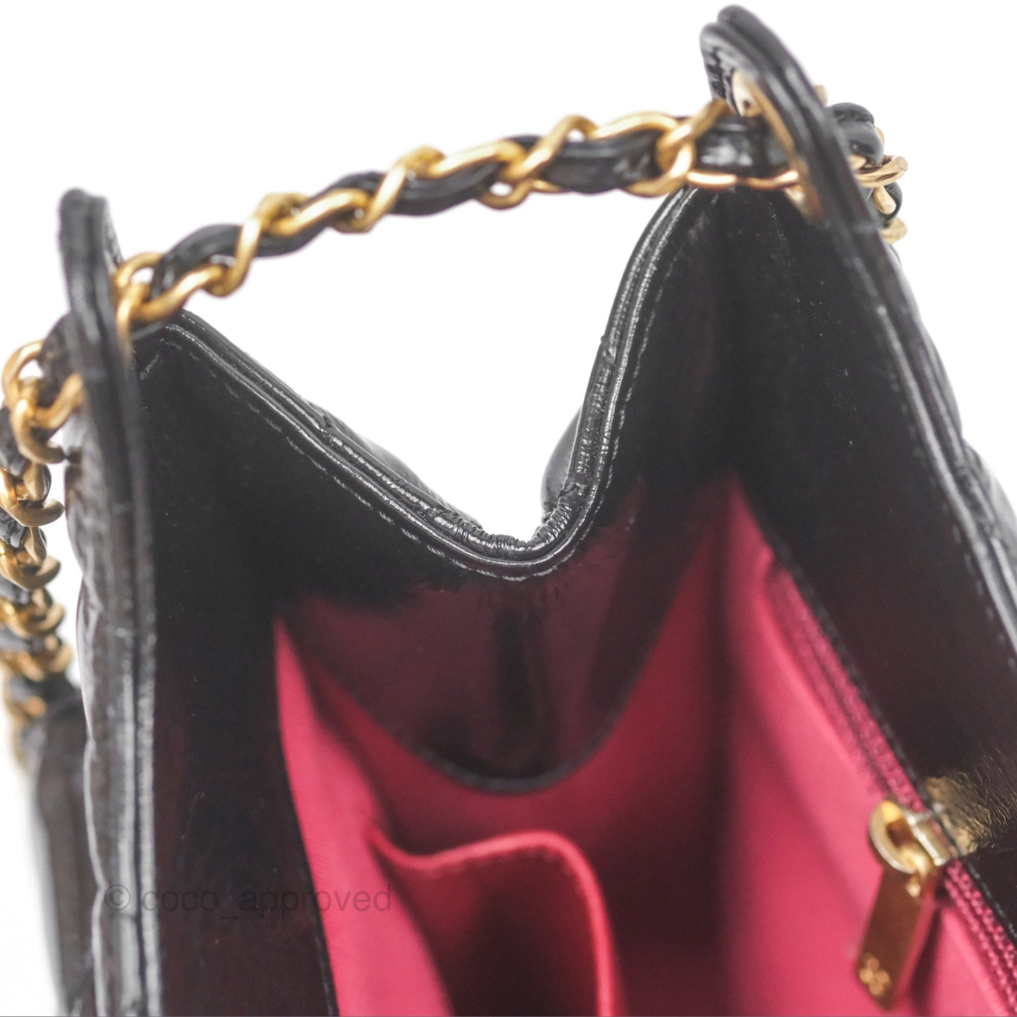 Chanel Medium Quilted Wavy CC Hobo Black Patent Aged Gold Hardware
