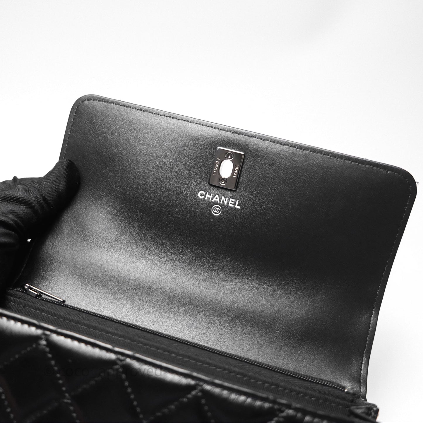 Chanel Mini Crystal Top Handle Wallet On Chain WOC Black Calfskin Gun Metal Hardware 23K