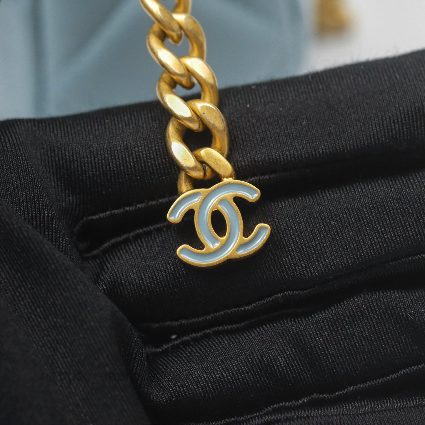 Chanel Quilted Enamel Pending CC Small Square Flap Baby Blue Lambskin 22P