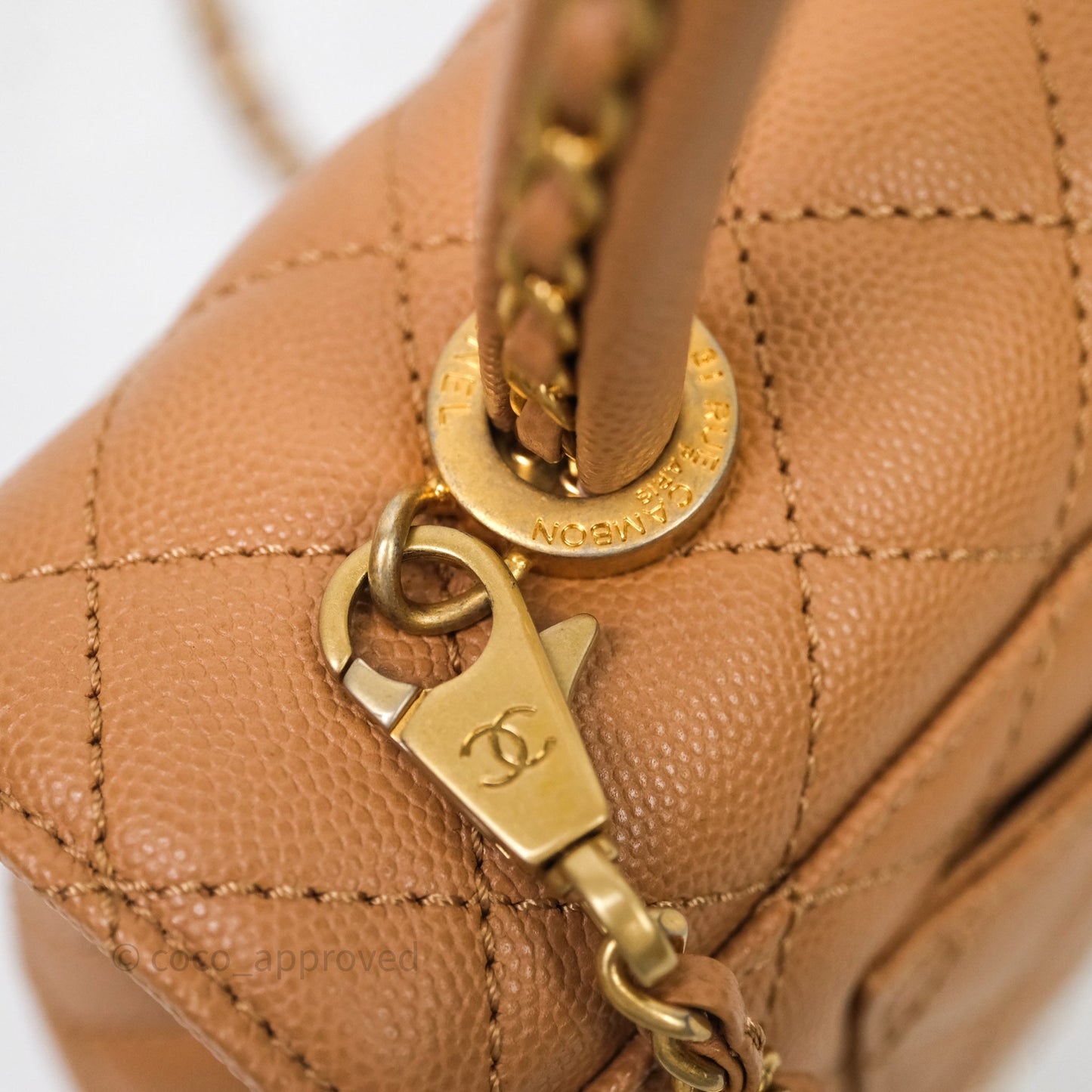 Chanel Small Coco Handle with Chain Handle Beige Caviar Aged Gold Hardware 23P