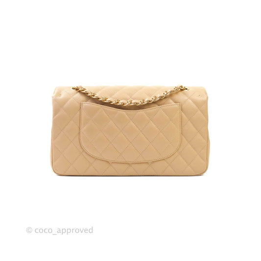 Chanel Classic M/L Medium Double Flap Beige Caviar Gold Hardware