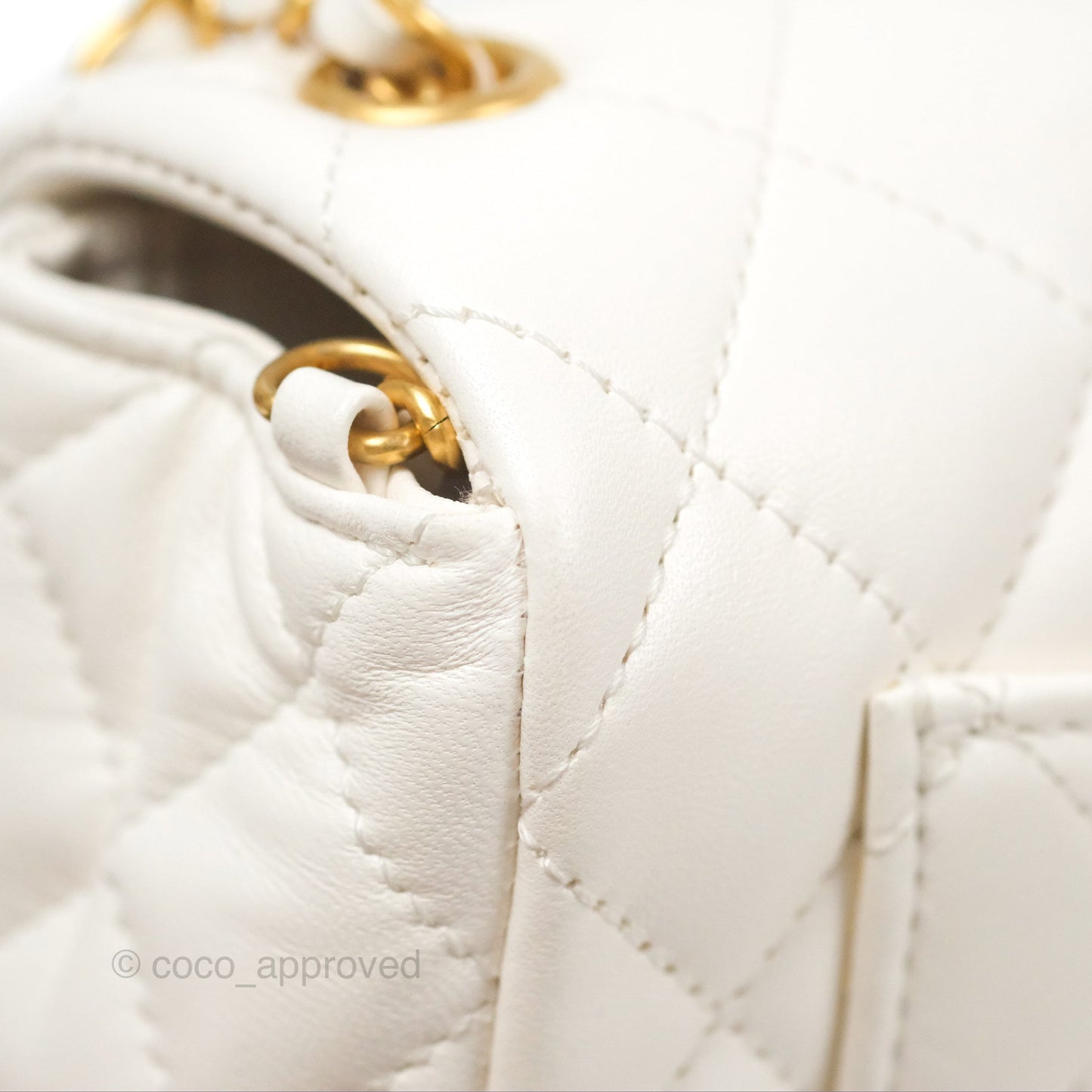 Chanel Mini Flap Bag with Coco Heart Chain White Lambskin Aged Gold Hardware