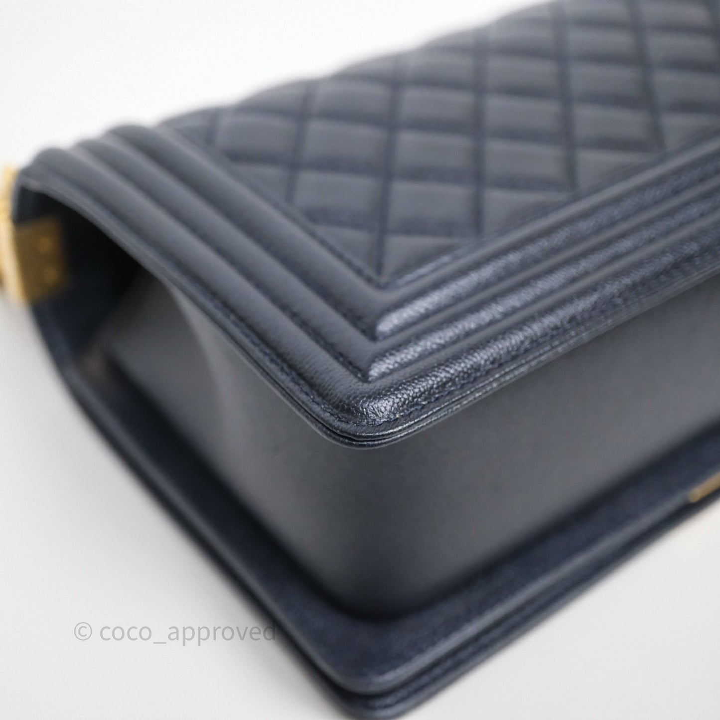 Chanel Quilted Medium Boy Dark Navy Caviar Aged Gold Hardware