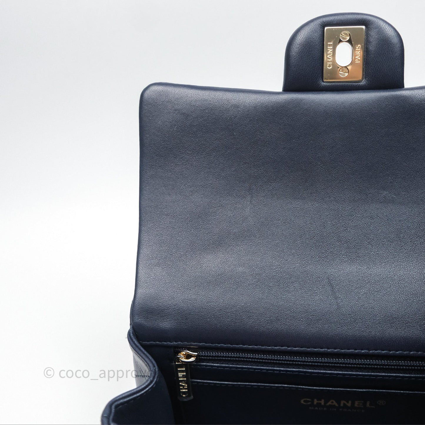 Chanel Top Handle Mini Rectangular Flap Bag Navy Lambskin Gold Hardware
