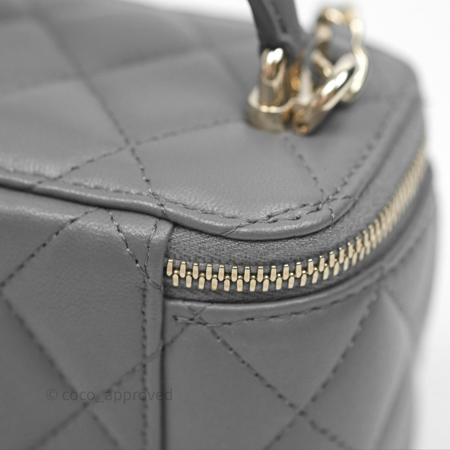 Chanel Mini Top Handle Vanity With Chain Grey Lambskin Gold Hardware