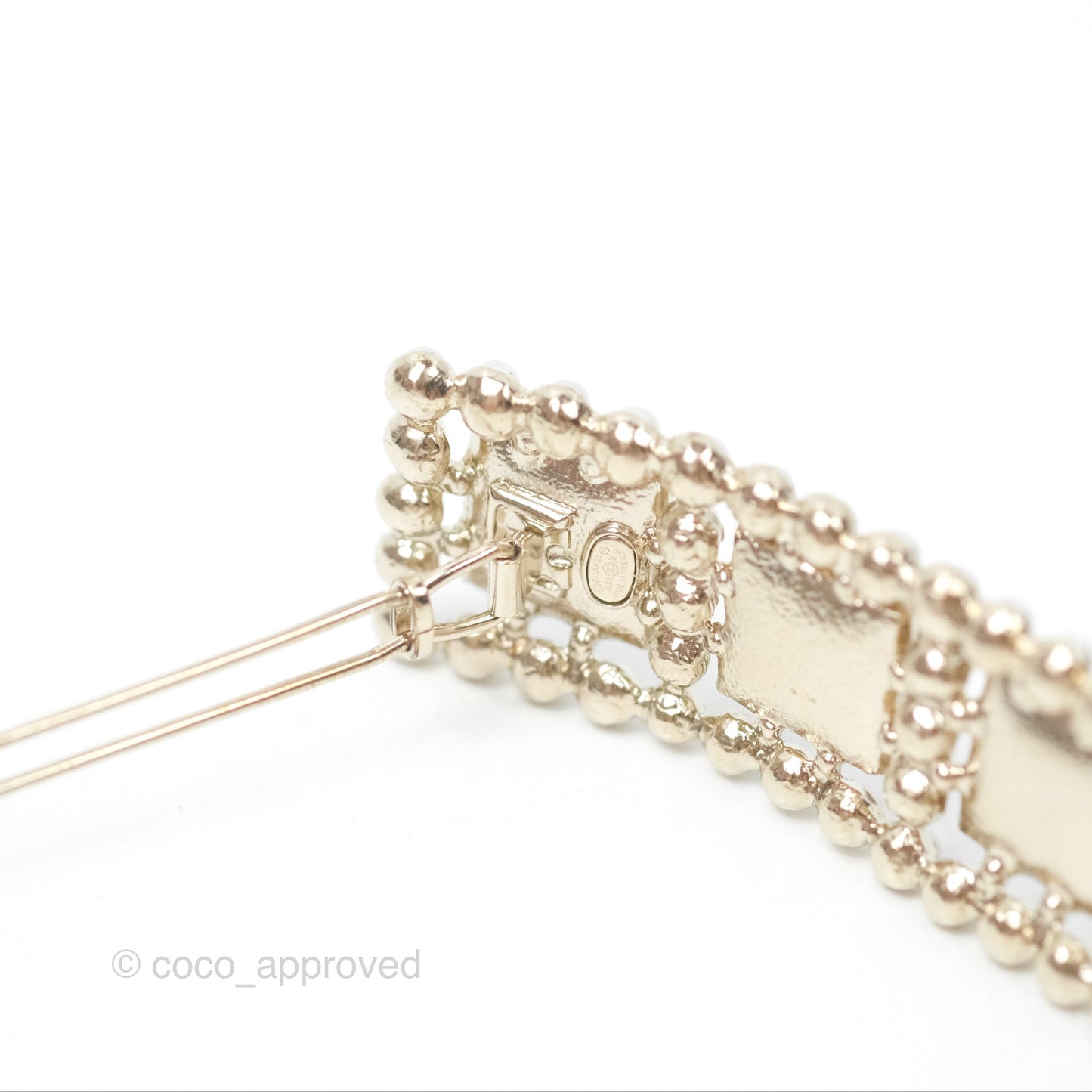 Chanel CC Pearl Grey Resin Hair Clip Gold Tone 21V