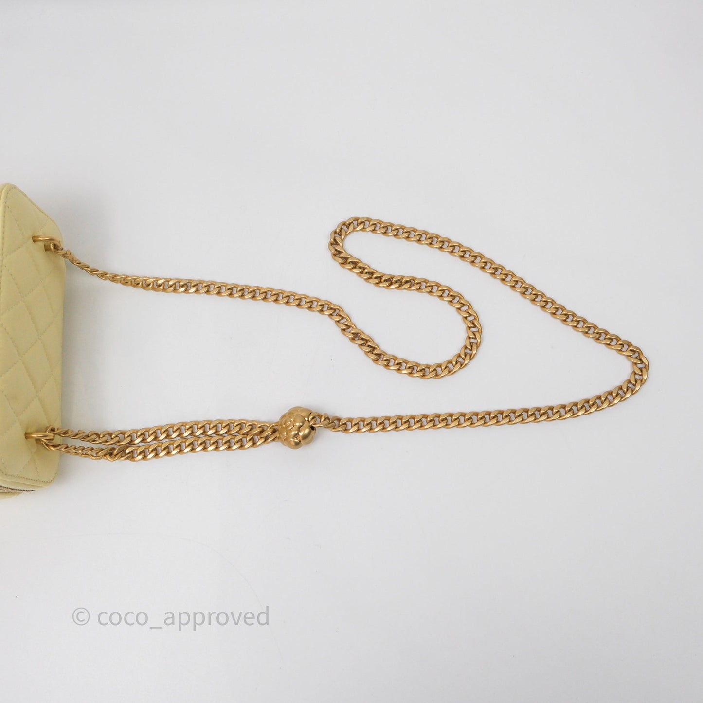 Chanel Quilted Vanity Rectangular with Camellia Adjustable Chain Yellow Lambskin