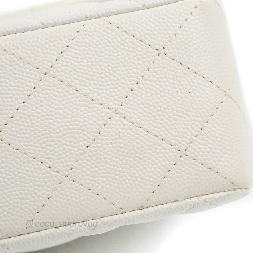 Chanel Small Classic Quilted Flap White Caviar Gold Hardware