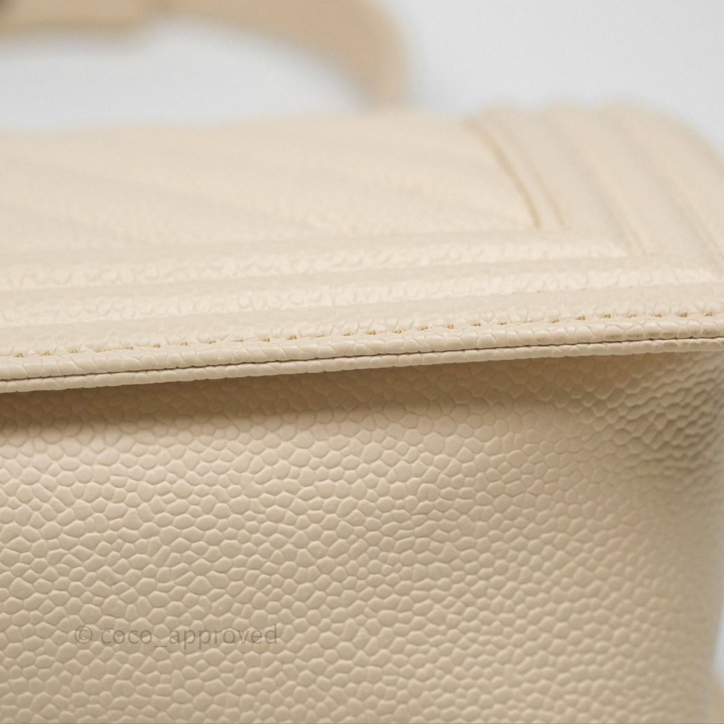 Chanel Medium Boy Chevron Beige Caviar Ruthenium Hardware