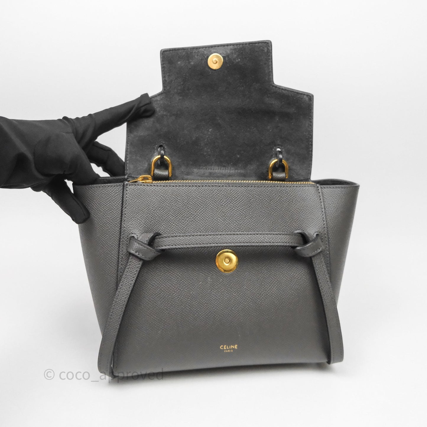 Celine Nano Belt Bag Grey Grained Calfskin Gold Hardware