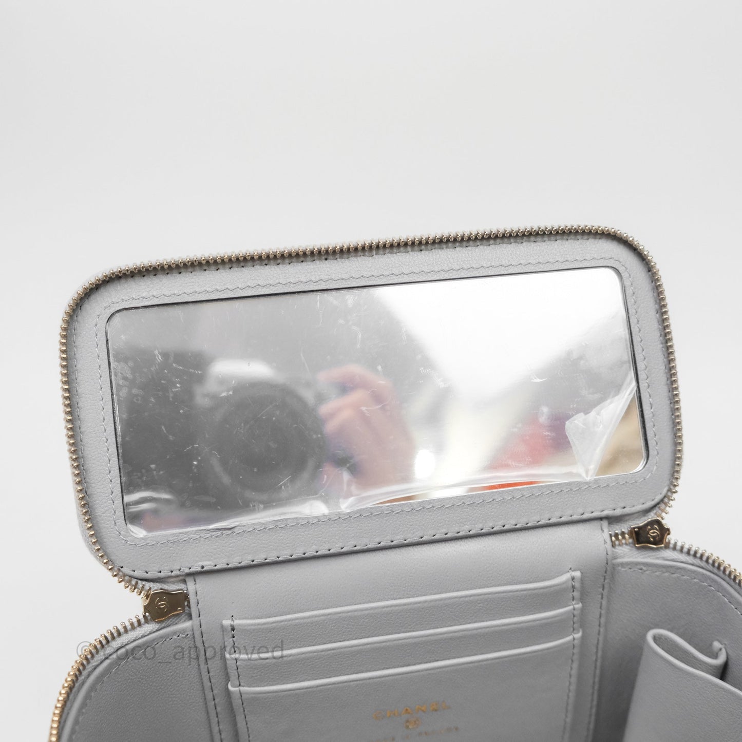 Chanel Vanity with Adjustable Chain Grey Lambskin Aged Gold Hardware