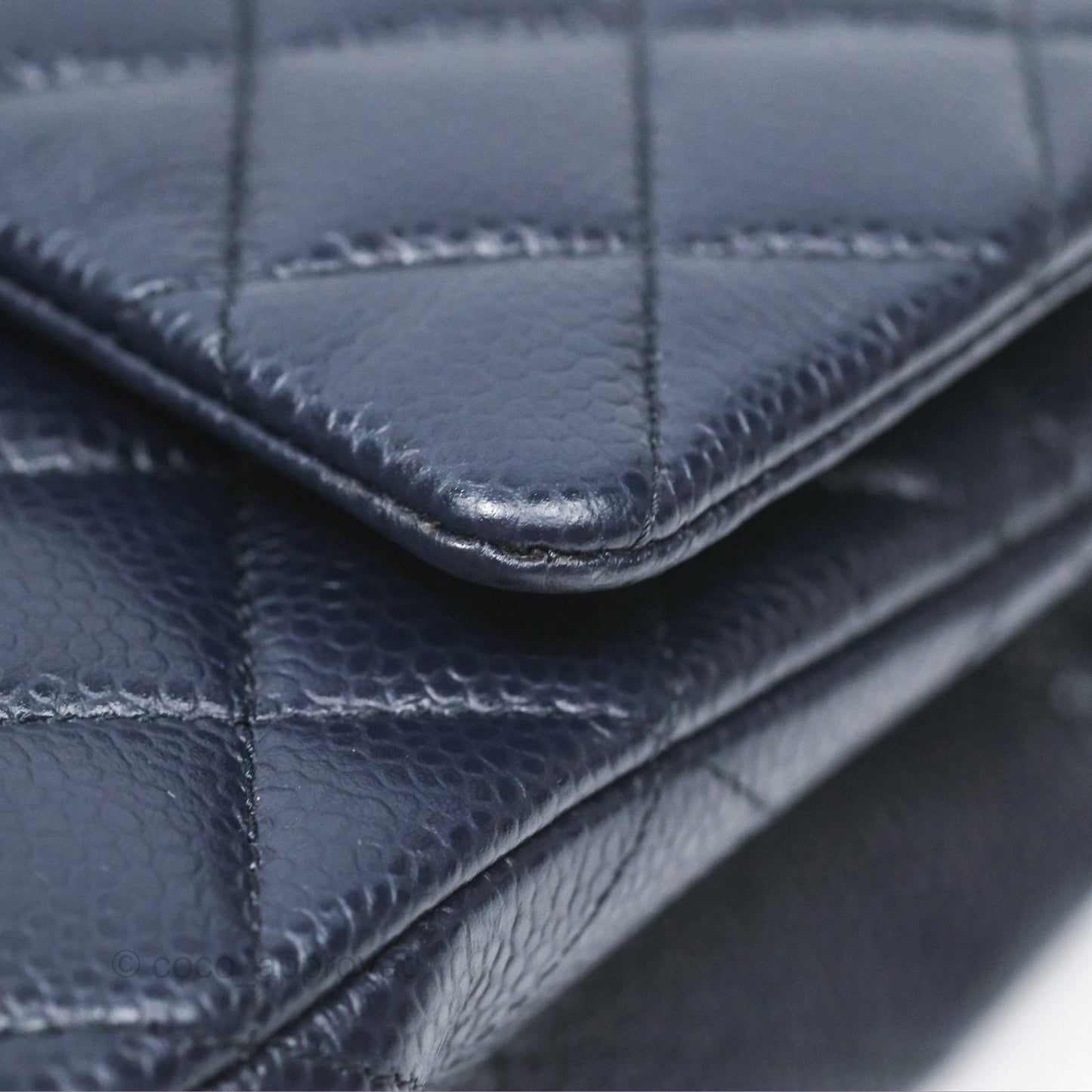 Chanel Classic M/L Medium Flap Quilted French Navy Caviar Aged Gold Hardware