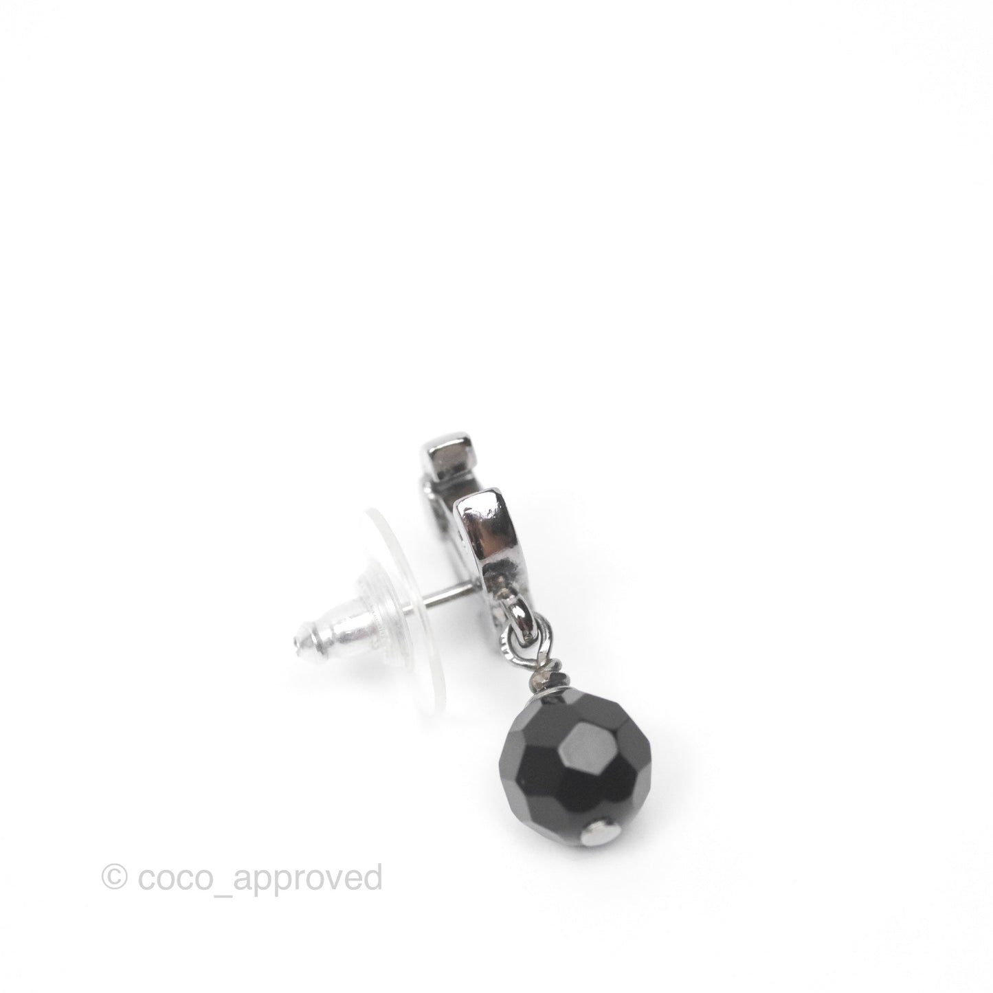 Chanel CC Black Bead Drop Earrings Dark Silver 10V