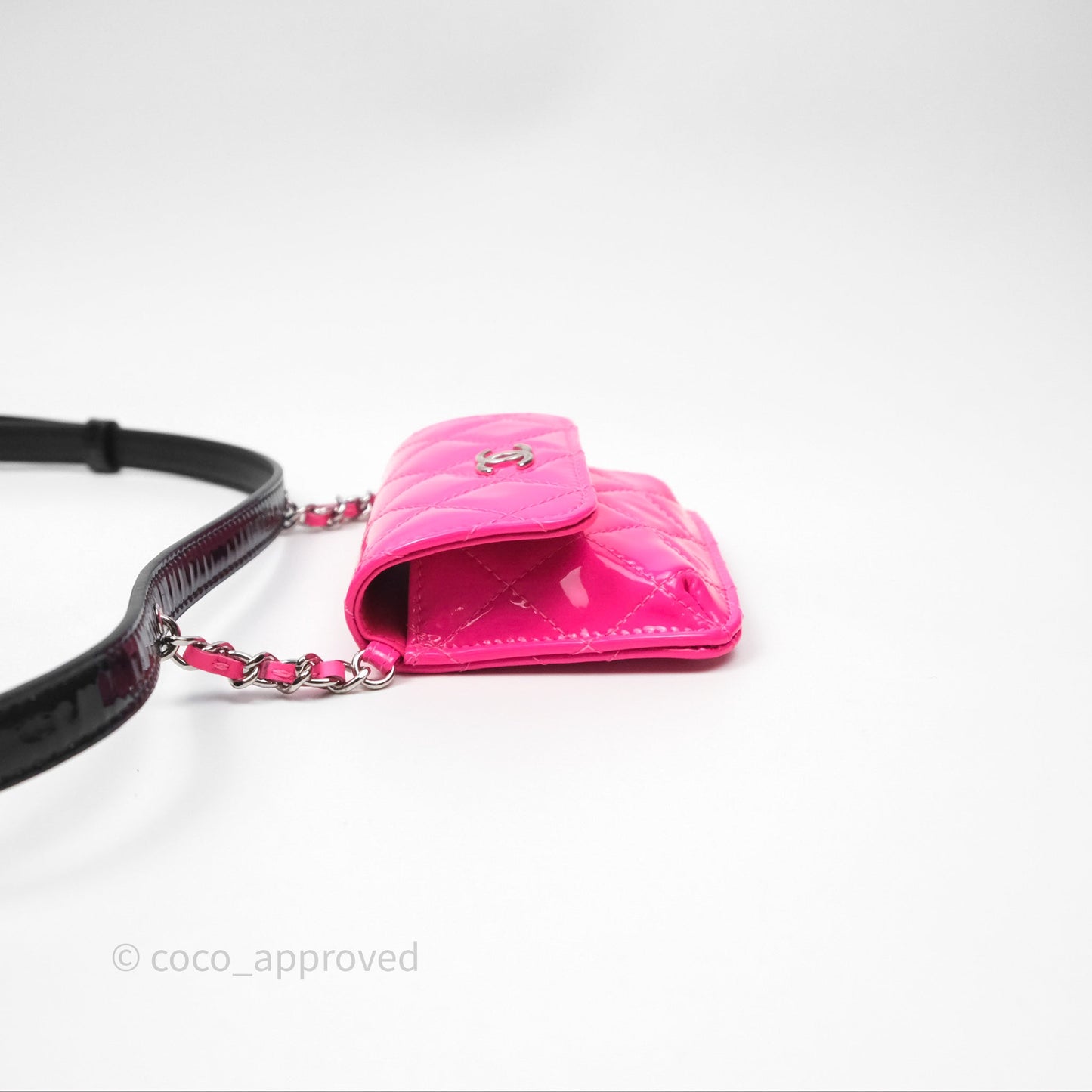 Chanel Double Waist Belt Bag Patent Pink / Black Silver Hardware