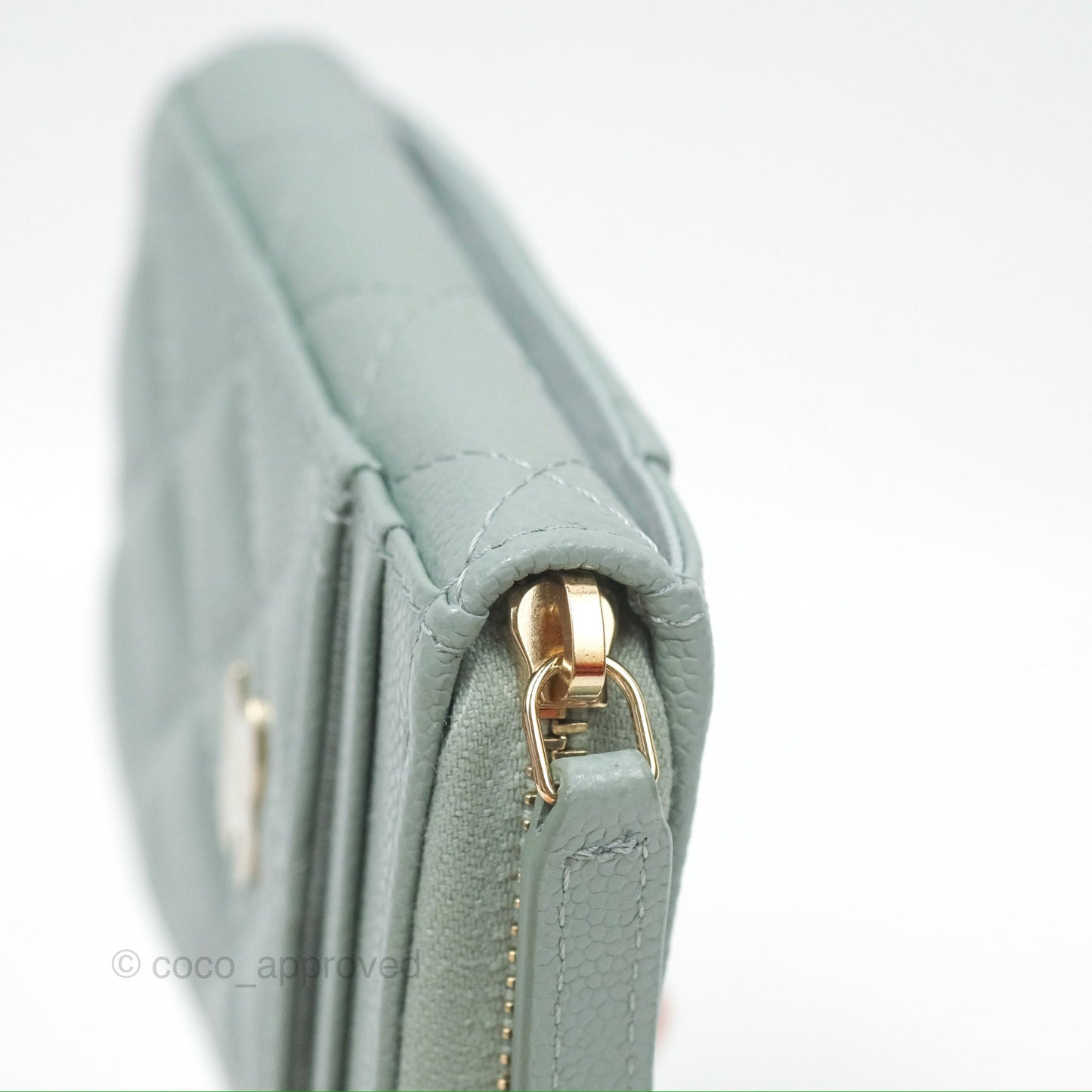 Chanel Zip Coin Purse Card Holder Tiffany Green Caviar Gold Hardware
