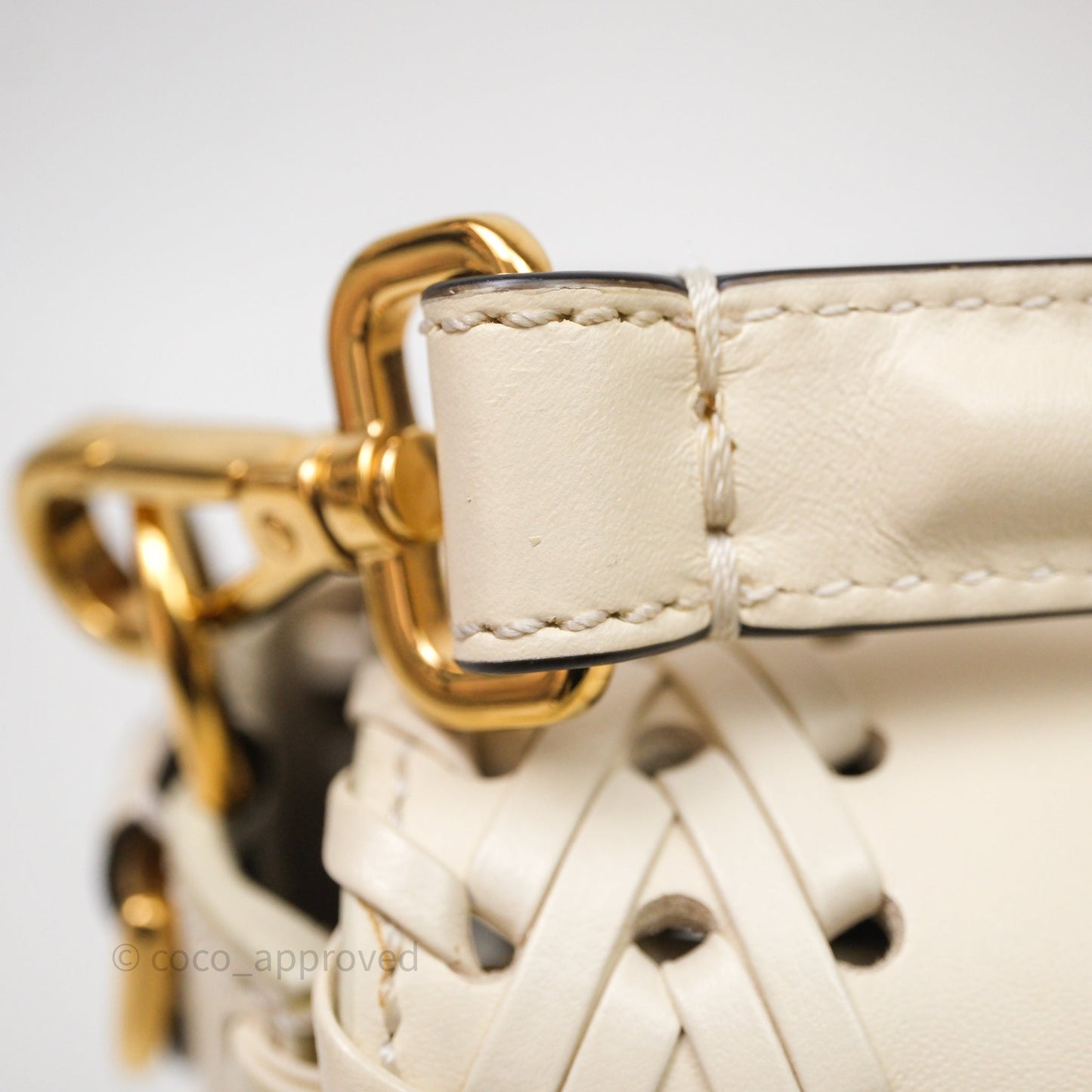 Fendi Braided Leather Baguette Bag Ivory Gold Hardware