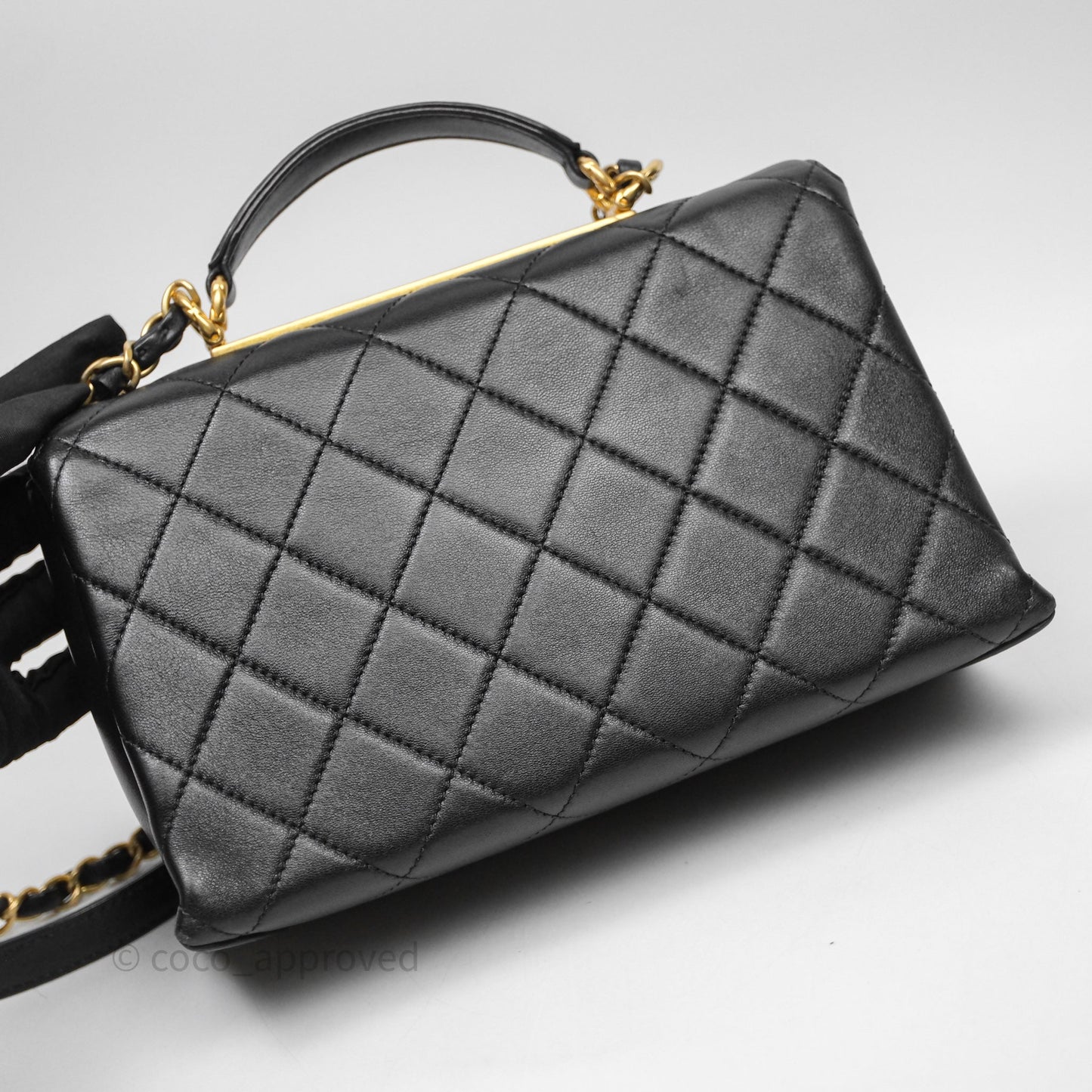 Chanel Trendy Spirit Top Handle Black Flap Bag Calfskin Gold Hardware